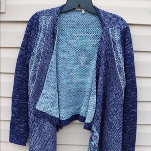 A blue, knit cardigan
